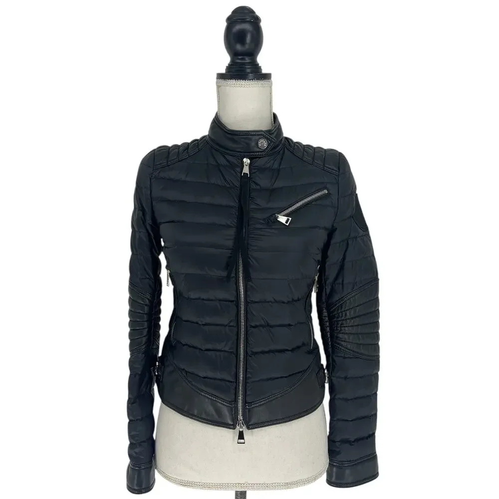 Moncler Citrouille Leather & Down‎ Moto Jacket Size 00 (US XXS)